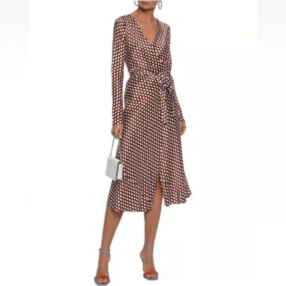 NEW DIANE VON FURSTENBERG $468 TILLY BAKER DOT SILK WRAP MIDI DRESS - Picture 8 of 15